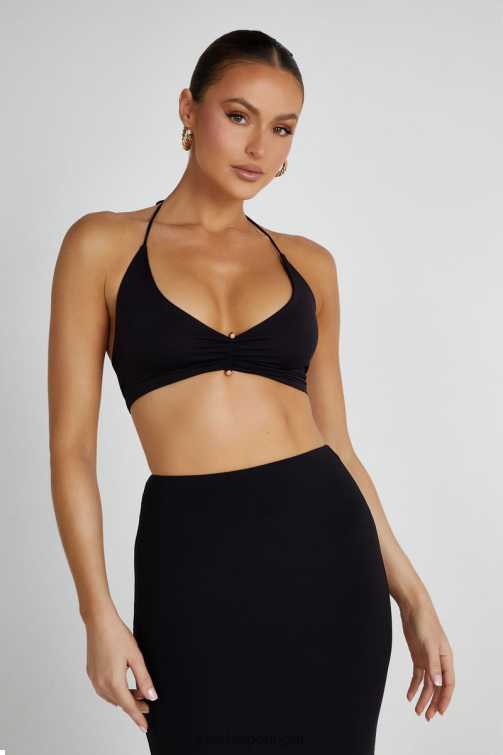 Meshki Kasia blusa de náilon reciclado com detalhes de alfinetes BLLT832 roupas preto