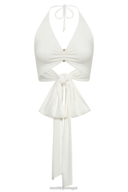 Meshki Kasia blusa de náilon reciclado com detalhes de alfinetes BLLT842 roupas branco