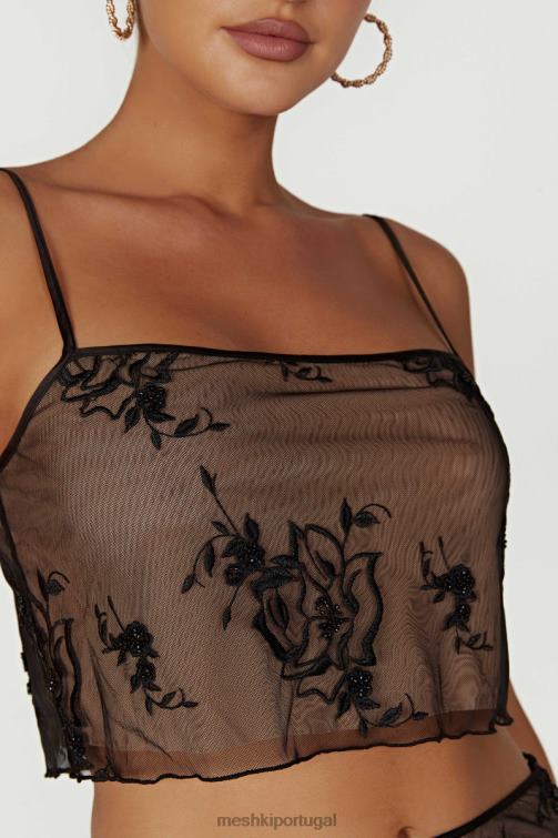 Meshki blusa cami de malha bordada xena BLLT888 roupas preto