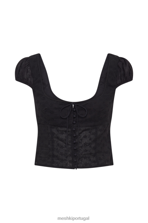 Meshki blusa cressida algodão anglaise com manga bufante BLLT847 roupas preto