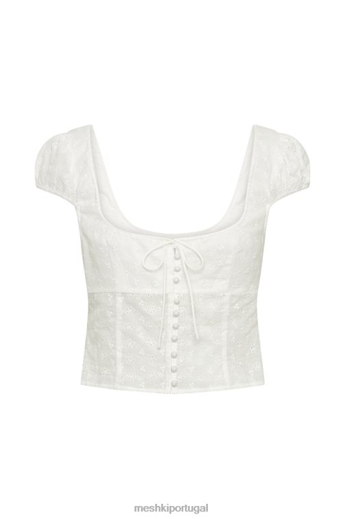 Meshki blusa cressida algodão anglaise com manga bufante BLLT895 roupas branco