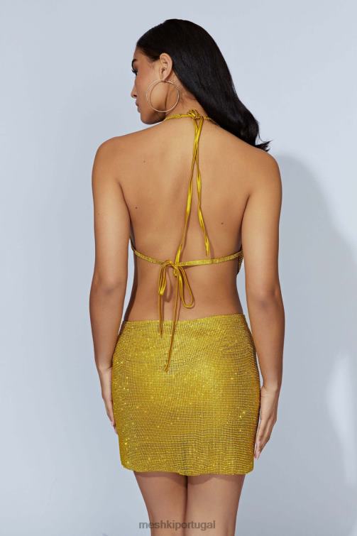 Meshki blusa daphne diamante com decote redondo BLLT996 roupas verde-amarelado