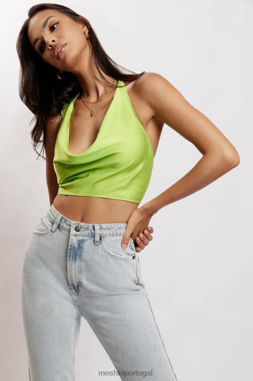 Meshki blusa de gola de cetim amy BLLT1183 roupas verde limão