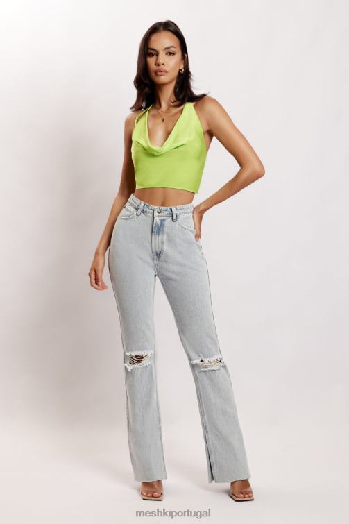 Meshki blusa de gola de cetim amy BLLT1183 roupas verde limão