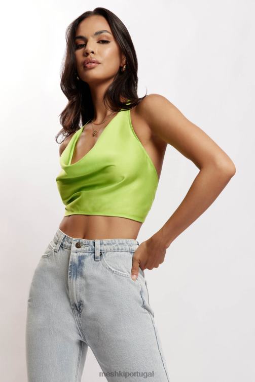 Meshki blusa de gola de cetim amy BLLT1183 roupas verde limão