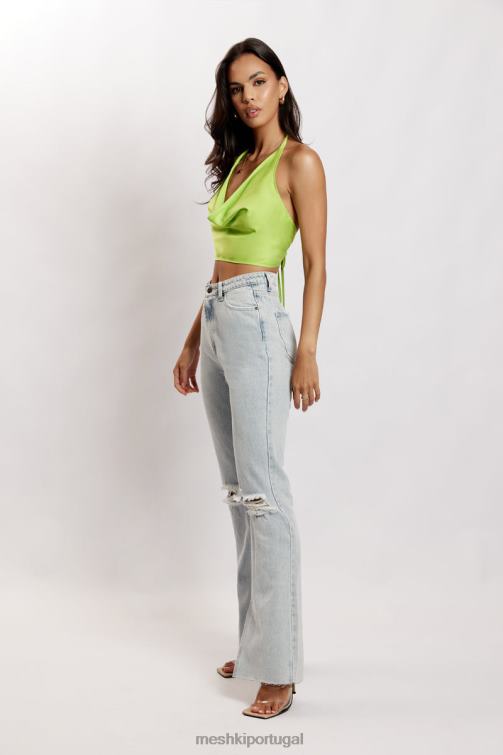 Meshki blusa de gola de cetim amy BLLT1183 roupas verde limão
