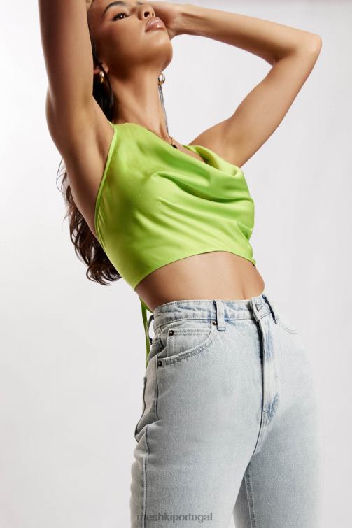 Meshki blusa de gola de cetim amy BLLT1183 roupas verde limão