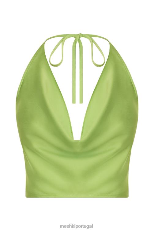 Meshki blusa de gola de cetim amy BLLT1183 roupas verde limão