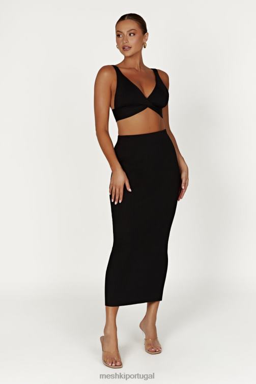 Meshki blusa de malha com torção frontal kaesha BLLT872 roupas preto