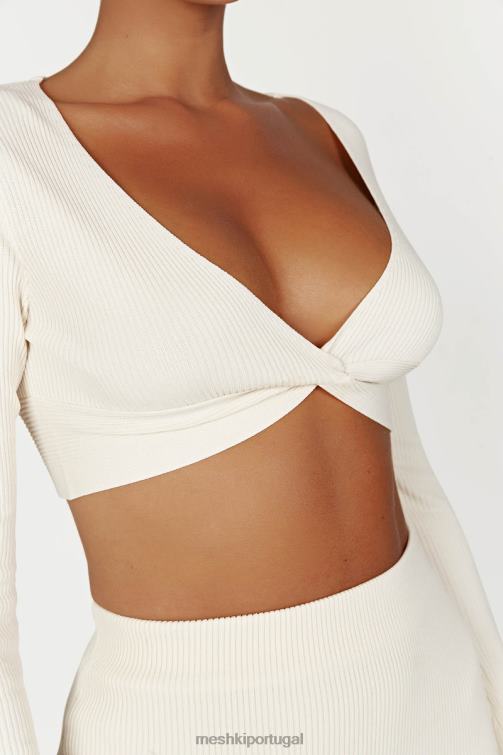 Meshki blusa de malha kaesha de manga comprida com torção na frente BLLT970 roupas osso