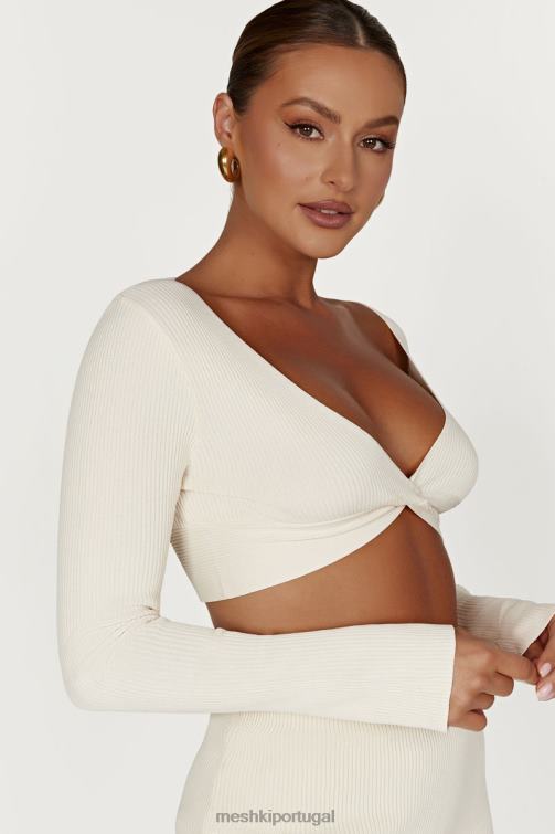 Meshki blusa de malha kaesha de manga comprida com torção na frente BLLT970 roupas osso