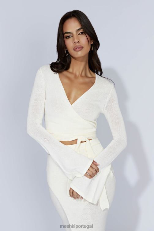 Meshki blusa de malha petra manga flare BLLT902 roupas off white