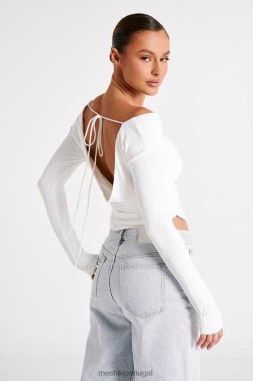Meshki blusa de manga comprida em náilon reciclado emma BLLT751 roupas branco