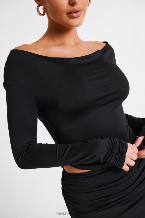 Meshki blusa de manga comprida em náilon reciclado emma BLLT769 roupas preto