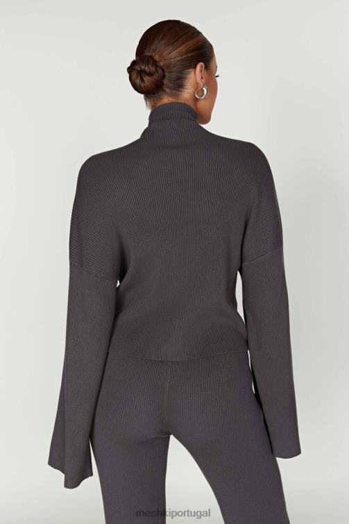 Meshki blusa de tricô winona com gola alta BLLT905 roupas carvão