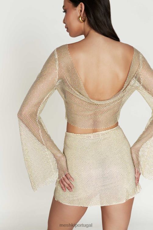 Meshki blusa hilton com capuz em malha diamante BLLT813 roupas creme