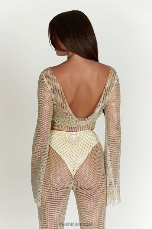 Meshki blusa hilton com capuz em malha diamante BLLT813 roupas creme