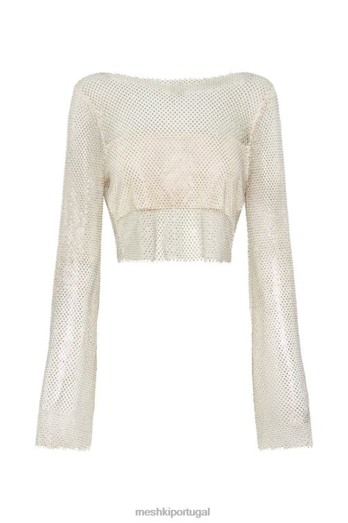 Meshki blusa hilton com capuz em malha diamante BLLT813 roupas creme