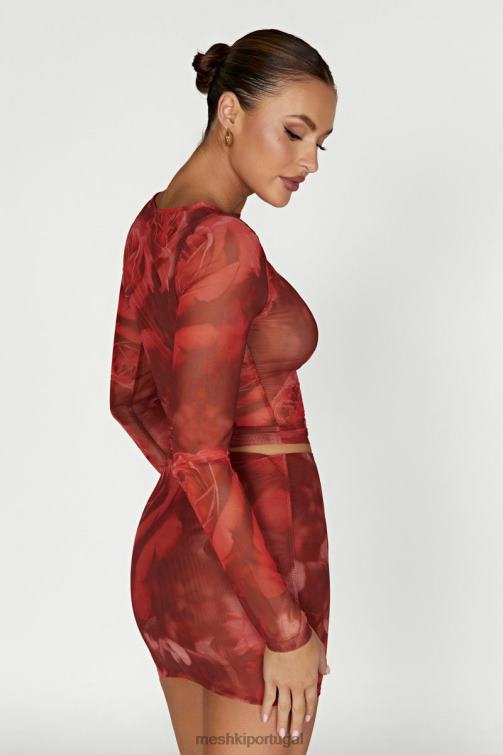 Meshki blusa manga longa em malha blaine BLLT1018 roupas estampa rosa grande