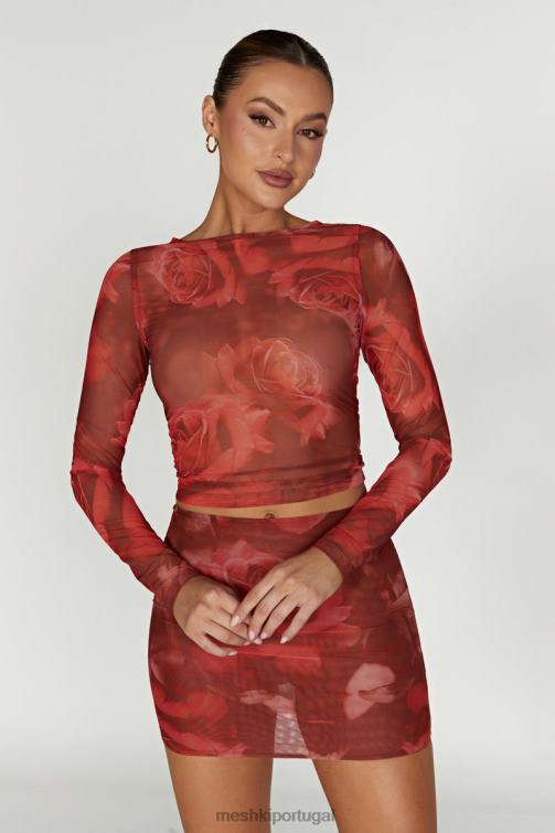 Meshki blusa manga longa em malha blaine BLLT1018 roupas estampa rosa grande