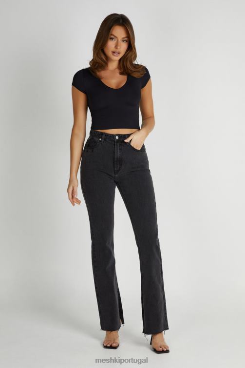 Meshki blusa olympia em nylon reciclado com decote em V BLLT797 roupas preto