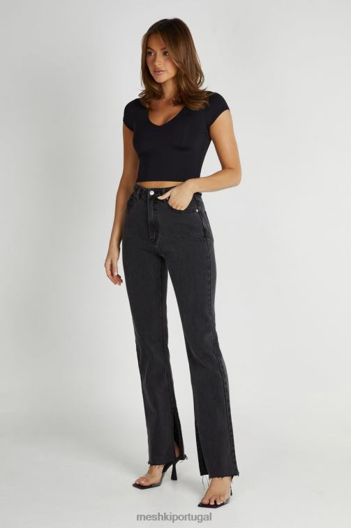 Meshki blusa olympia em nylon reciclado com decote em V BLLT797 roupas preto