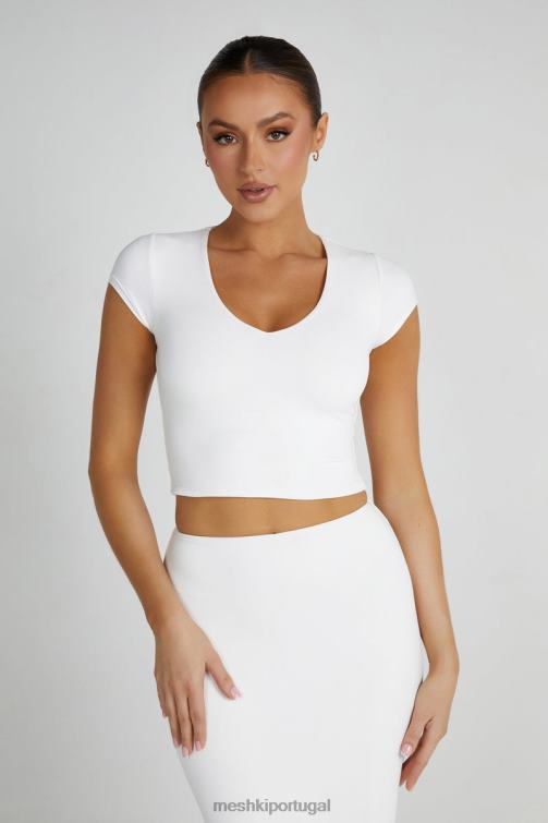 Meshki blusa olympia em nylon reciclado com decote em V BLLT799 roupas branco