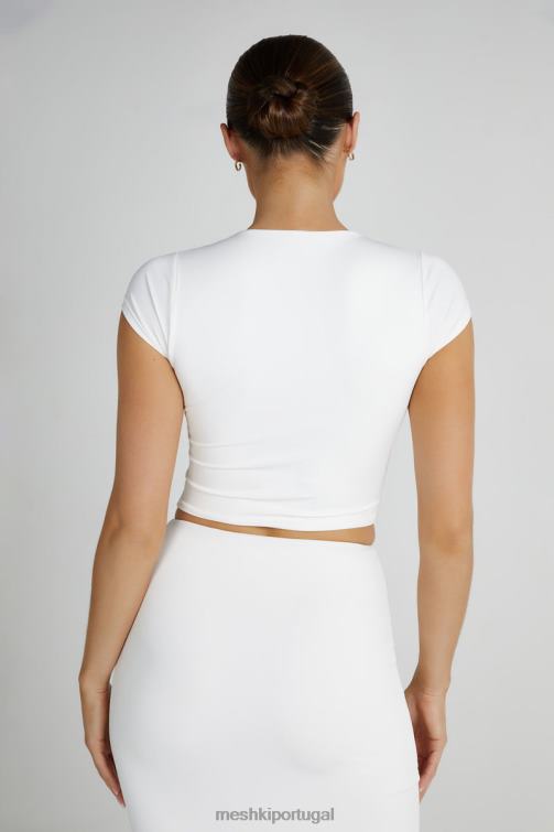 Meshki blusa olympia em nylon reciclado com decote em V BLLT799 roupas branco