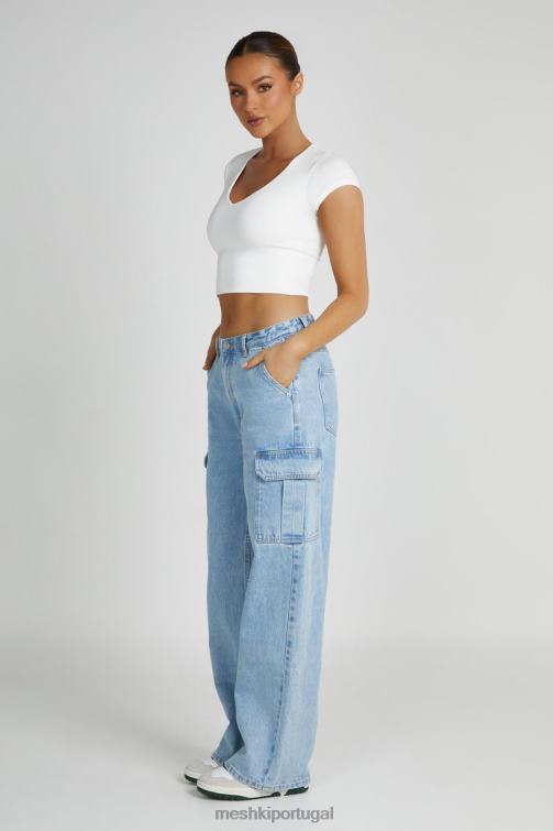 Meshki blusa olympia em nylon reciclado com decote em V BLLT799 roupas branco