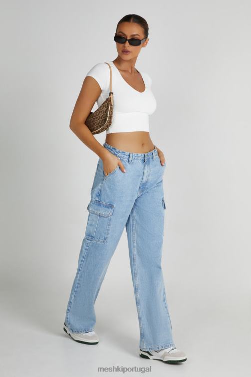 Meshki blusa olympia em nylon reciclado com decote em V BLLT799 roupas branco