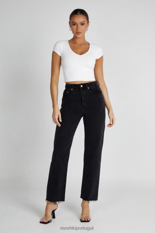 Meshki blusa olympia em nylon reciclado com decote em V BLLT799 roupas branco