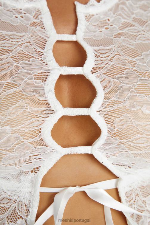 Meshki blusa vintage de renda elástica farrah BLLT826 roupas branco