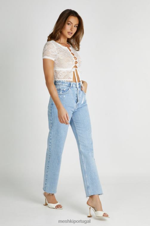 Meshki blusa vintage de renda elástica farrah BLLT826 roupas branco