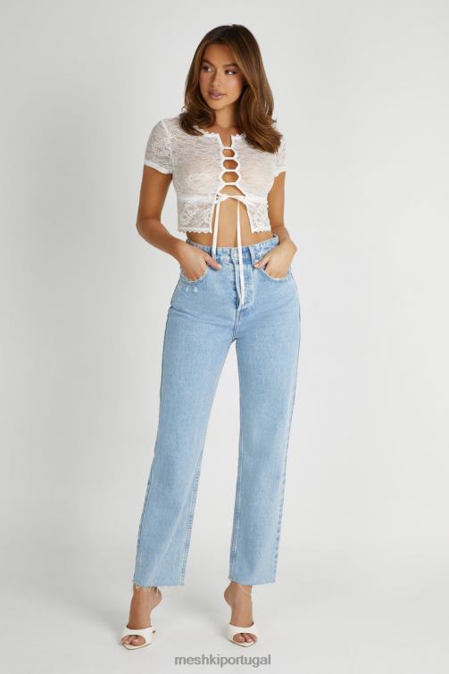 Meshki blusa vintage de renda elástica farrah BLLT826 roupas branco