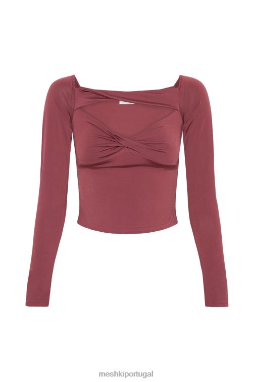 Meshki ceri top manga longa ombro a ombro BLLT871 roupas vinho