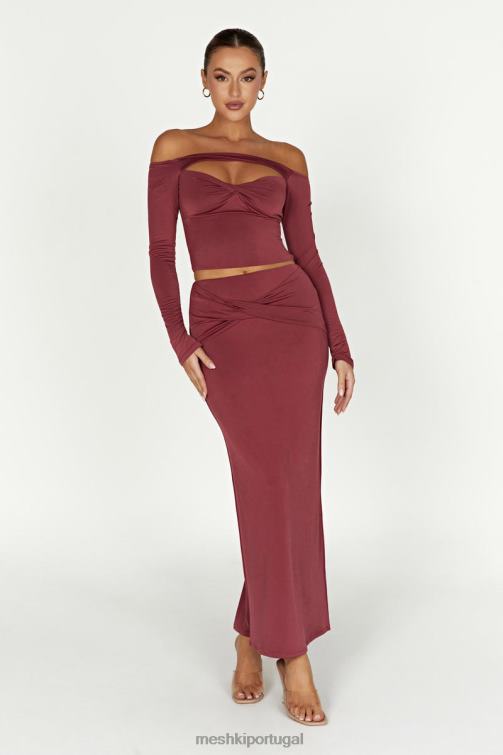 Meshki ceri top manga longa ombro a ombro BLLT871 roupas vinho