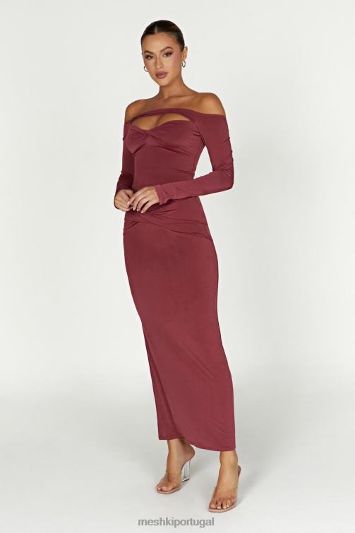 Meshki ceri top manga longa ombro a ombro BLLT871 roupas vinho