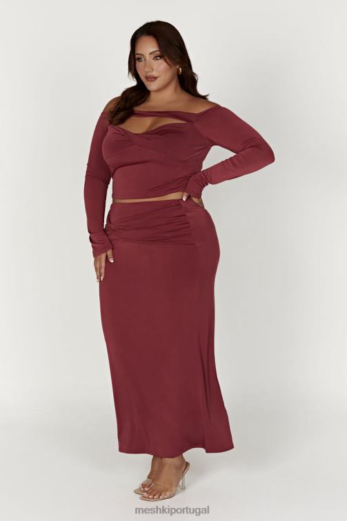 Meshki ceri top manga longa ombro a ombro BLLT871 roupas vinho