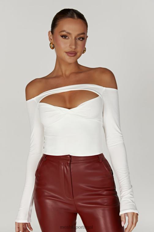 Meshki ceri top manga longa ombro a ombro BLLT934 roupas branco