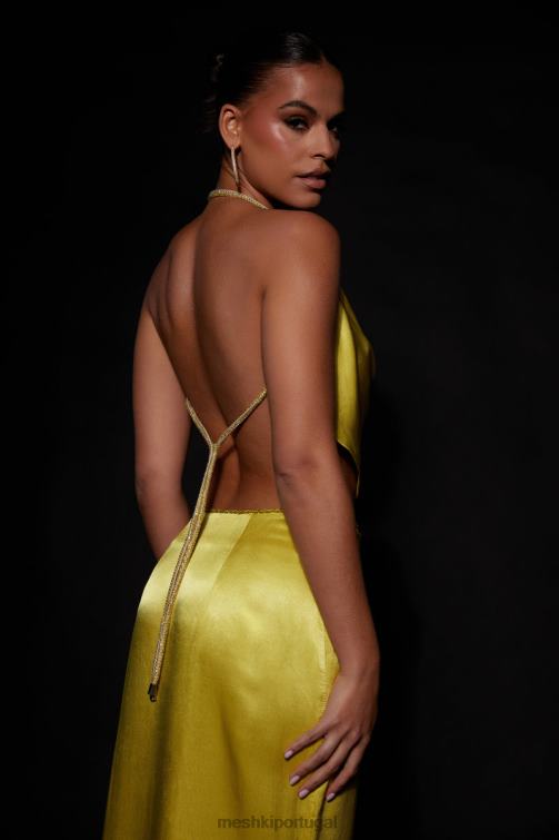 Meshki christie diamante top com gola em corda e capuz BLLT1028 roupas verde-amarelado