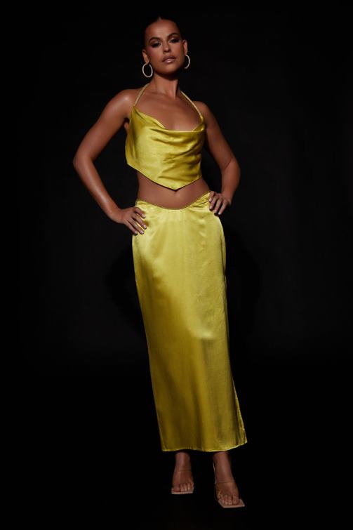 Meshki christie diamante top com gola em corda e capuz BLLT1028 roupas verde-amarelado