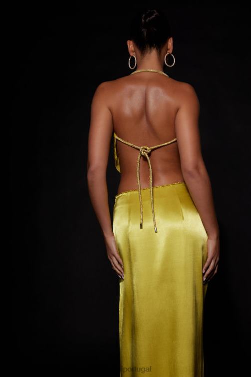 Meshki christie diamante top com gola em corda e capuz BLLT1028 roupas verde-amarelado