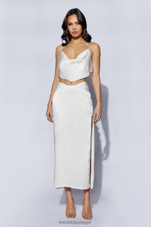 Meshki christie diamante top com gola em corda e capuz BLLT1099 roupas branco