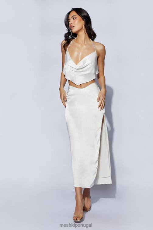 Meshki christie diamante top com gola em corda e capuz BLLT1099 roupas branco