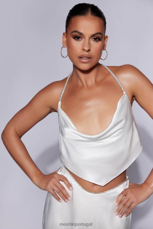 Meshki christie diamante top com gola em corda e capuz BLLT1099 roupas branco