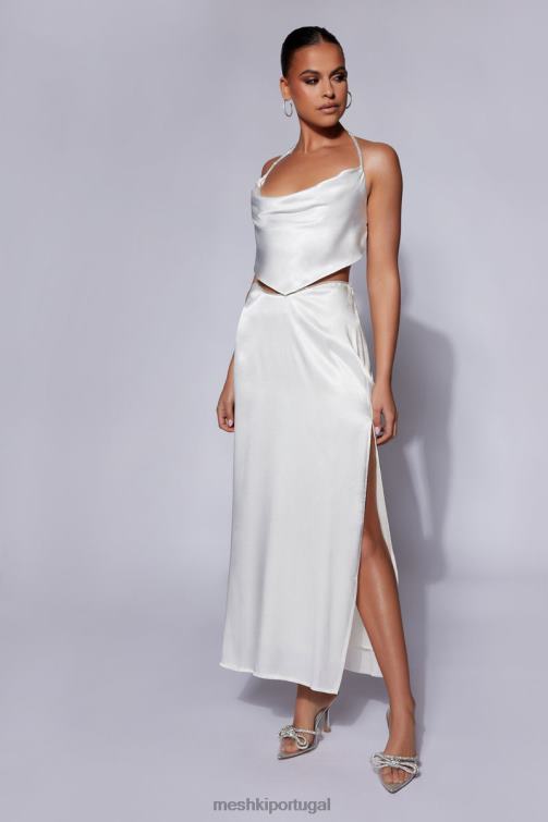 Meshki christie diamante top com gola em corda e capuz BLLT1099 roupas branco