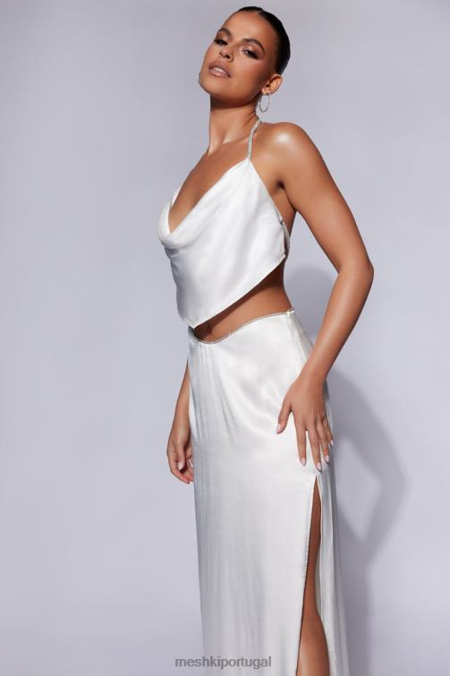 Meshki christie diamante top com gola em corda e capuz BLLT1099 roupas branco