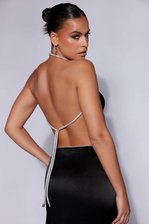 Meshki christie diamante top com gola em corda e capuz BLLT1116 roupas preto