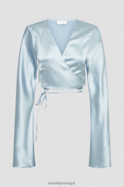 Meshki elaine blusa manga longa em cetim BLLT835 roupas azul ártico