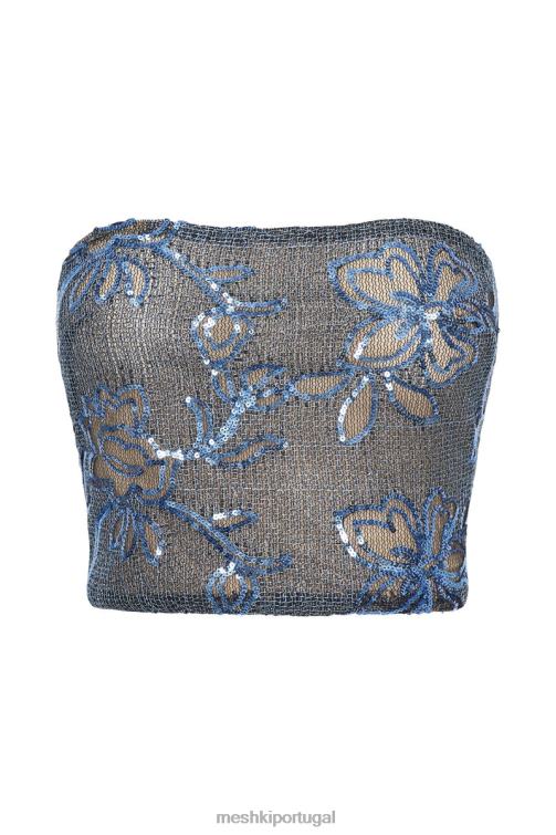Meshki jessica top sem alças de lantejoulas BLLT918 roupas azul
